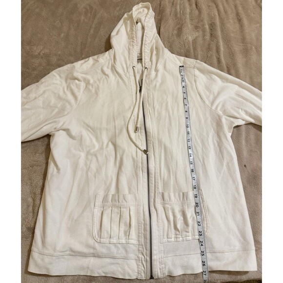 CJ Banks Jacket Woman’s Size 3X White Long Sleeve Full Zip Hooded Roll Sleeves - Picture 3 of 7